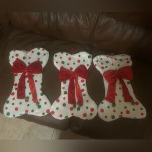 Festive Dog Bone Stockings with Red Bows Set